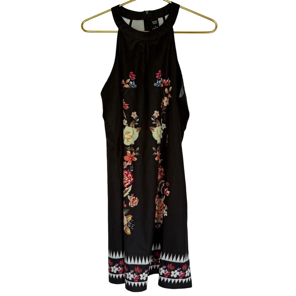 Cottagecore Feminine Emery Rose Black Halter Mini Dress Sleeveless Slinky Large - Picture 4 of 9